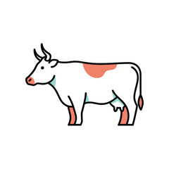 Illustration of a White Cow with Pink Spots and Horns Standing Profile.
