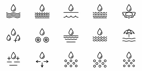 Water Drop Icons, Waterdrop Symbols, Weather and Liquid Signs