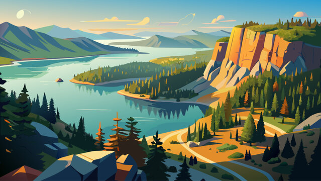 Very beautiful aerial view of Devils Lake State Park, revealing rocky shoreline, clear lake water, forested hills, and scenic hiking trails shaped by ancient geological formations in southern Wisconsi