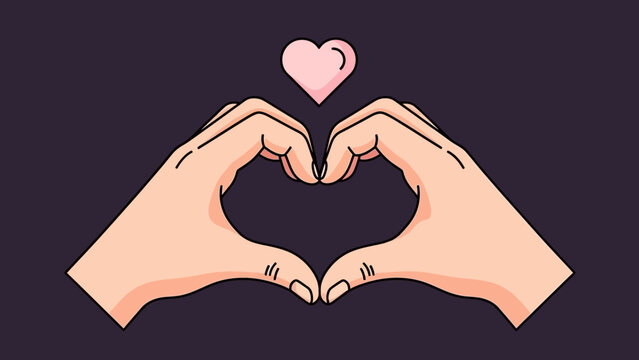 Heart Hands: Delicate hands come together in a heartwarming gesture forming the shape of a heart, crowned with a lovely pink heart, expressing pure affection and love.