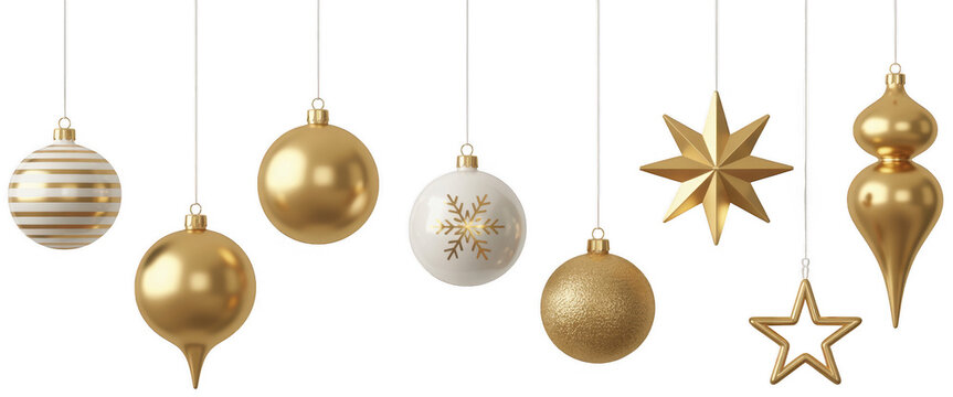 Gold and white Christmas ornaments hanging gold ornaments white ornaments isolated on a transparent background