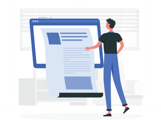 Man interacting with large computer screen displaying document interaction technology