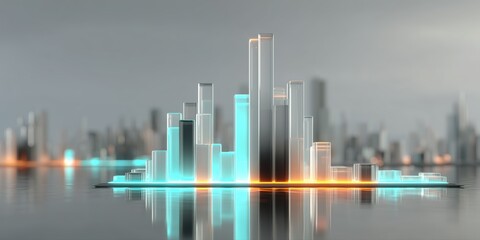 Glowing digital city skyline visualization showing financial growth and urban data.
