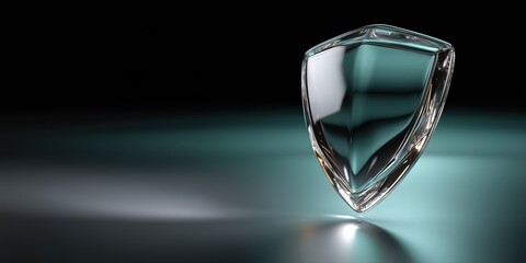 Transparent glass shield icon floating in dark space for cybersecurity concepts.

