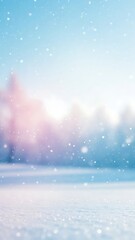 Naklejka premium Soft Winter Snowfall Landscape with Gentle Sunlight and Bokeh Effect.
