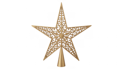 Gold star decoration with intricate Christmas star intricate gold color isolated on a transparent background