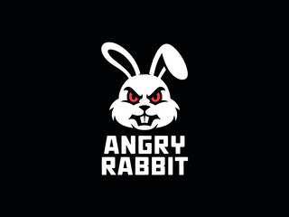 Angry Rabbit Logo with Red Eyes on Black Background Angry Cartoon Character Design
