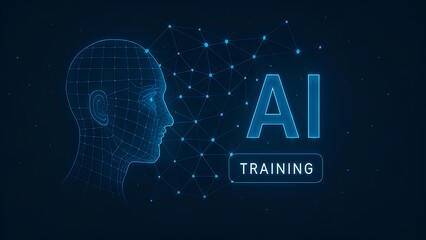 artificial intelligence training concept with digital human head and neural network