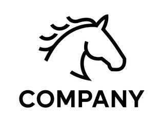 Simple Horse Head Company Logo Design with Black Lines on White Background Template
