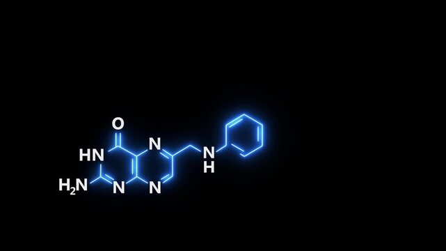 neon Vitamin B9 Molecular Structure On black Background. Vitamin B9 Molecular Structure Symbol icon Animation. Vitamin B9 Molecule Structure icon.