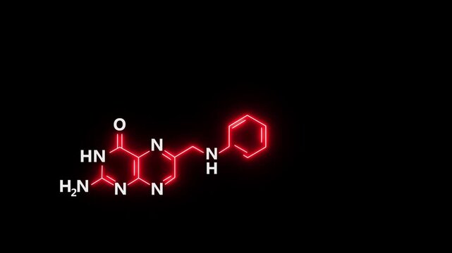 neon Vitamin B9 Molecular Structure On black Background. Vitamin B9 Molecular Structure Symbol icon Animation. Vitamin B9 Molecule Structure icon.