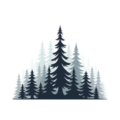 Obraz premium Minimalist Vector Forest Silhouette with Layered Pine Trees and Grayscale Tones