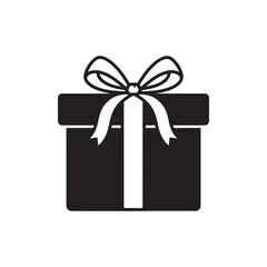 Minimalist Flat Vector Gift Box Icon with White Ribbon Bow