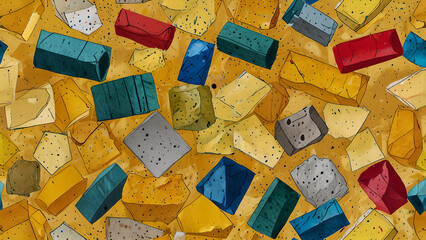 Yellow colored recycled plastic with colorful fragments