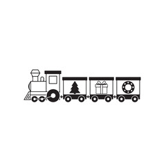 Monochrome Flat Vector Christmas Train Isolated on White Background