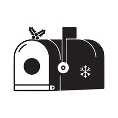 Minimalist Flat Vector Mailbox Icon with Winter Holiday Elements