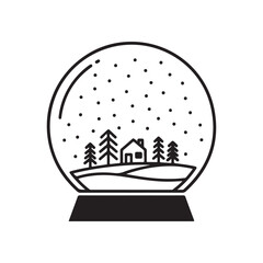 Flat Design Snow Globe Icon with Snowy House and Trees