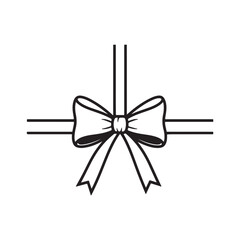 Black Outline Bow with Ribbons on White Background Vector