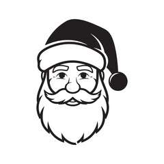 Minimalist Flat Vector Santa Claus Head Outline Monochrome Illustration