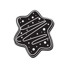 Flat Vector Black Star Cookie with White Icing and Sprinkles