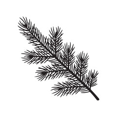 Black Evergreen Fir Branch Silhouette Vector Illustration on White Background