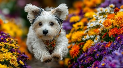Puppy and blooms