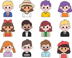 Cute cartoon avatar characters set, diverse people portraits for user profiles, social media, apps and websites, flat vector illustration