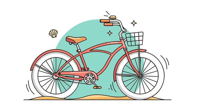 Vintage beach cruiser bicycle with basket and seashell by the ocean