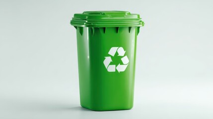 Green Recycling Bin for Waste Disposal with Recycle Symbol on Clean Background for Eco-Friendly Initiatives and Sustainability Practices