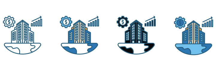  Multicolor development vector icon set illustrating business growth economy, performance improvement, and workflow development. and corporate