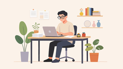 Man working at desk with laptop