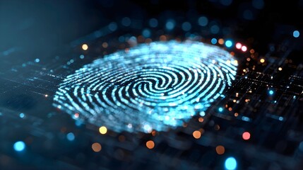 Biometric identification concept with glowing digital fingerprint