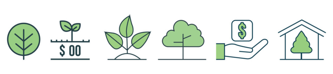 Sustainability and Growth Icon Set with Nature and Finance Symbols