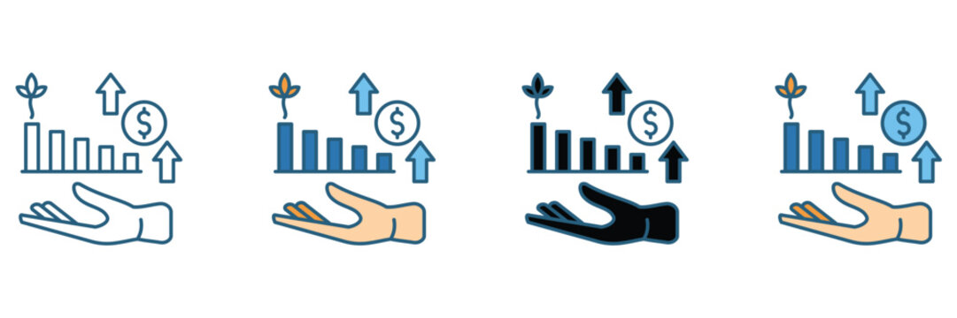 Multicolor development vector icon set illustrating business, investment, growth economy, performance improvement, and workflow development. and corporate
