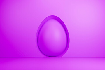 Purple 3D Easter egg on minimalist podium background.