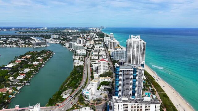 Back view aerial Miami. 4 drone footage 2025 Florida Miami Beach