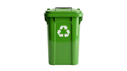 Green recycling bin with white recycling trash isolated on a transparent background
