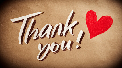 Thank you note with heart symbol expressing gratitude, appreciation and meaningful emotional acknowledgment in personal communication.
