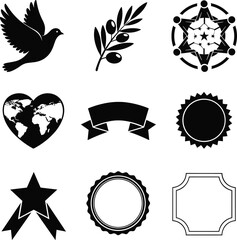 Collection of modern black and white graphic icons and symbols
