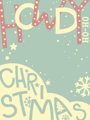 Howdy Christmas vector background for design. Western Christmas typography greeting text Howdy Christmas with decorative snowflakes and vintage color palette with retro lettering vector illustration