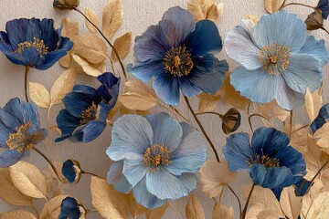 Rustic and chic watercolor botanical seamless repeatable pattern for wedding invitations with blue flowers