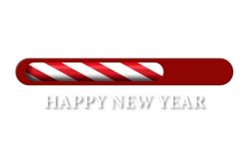 2026 Happy New Year text with candy cane loading bar on red background