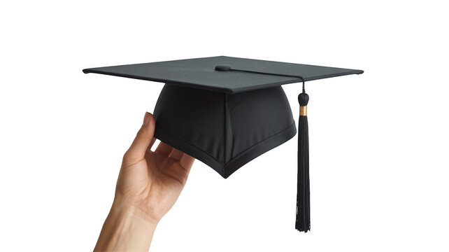 Hand Holding Black Graduation Cap with Tassel education isolated on a transparent background