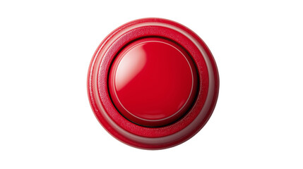 A vivid red button set against a black background, emphasizing its glossy surface and intricate details for a striking visual effect on transparent background