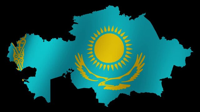Looping animation of the Kazakhstan flag as a map with a transparent background in 4K format