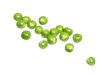  Falling sweet green peas,  isolated on white.
