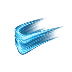 Glowing blue neon light streaks curving to right isolated on transparent background