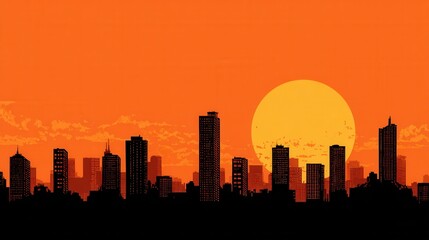 Fototapeta premium City skyline at sunset with sun
