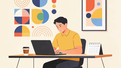 Man working on laptop at desk