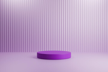 Purple 3D podium with vertical fluted wall background.